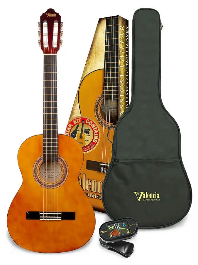 Valencia Series 100 klassieke gitaar pakket: 3/4 gitaar met gigbag en clip tuner - Miremi