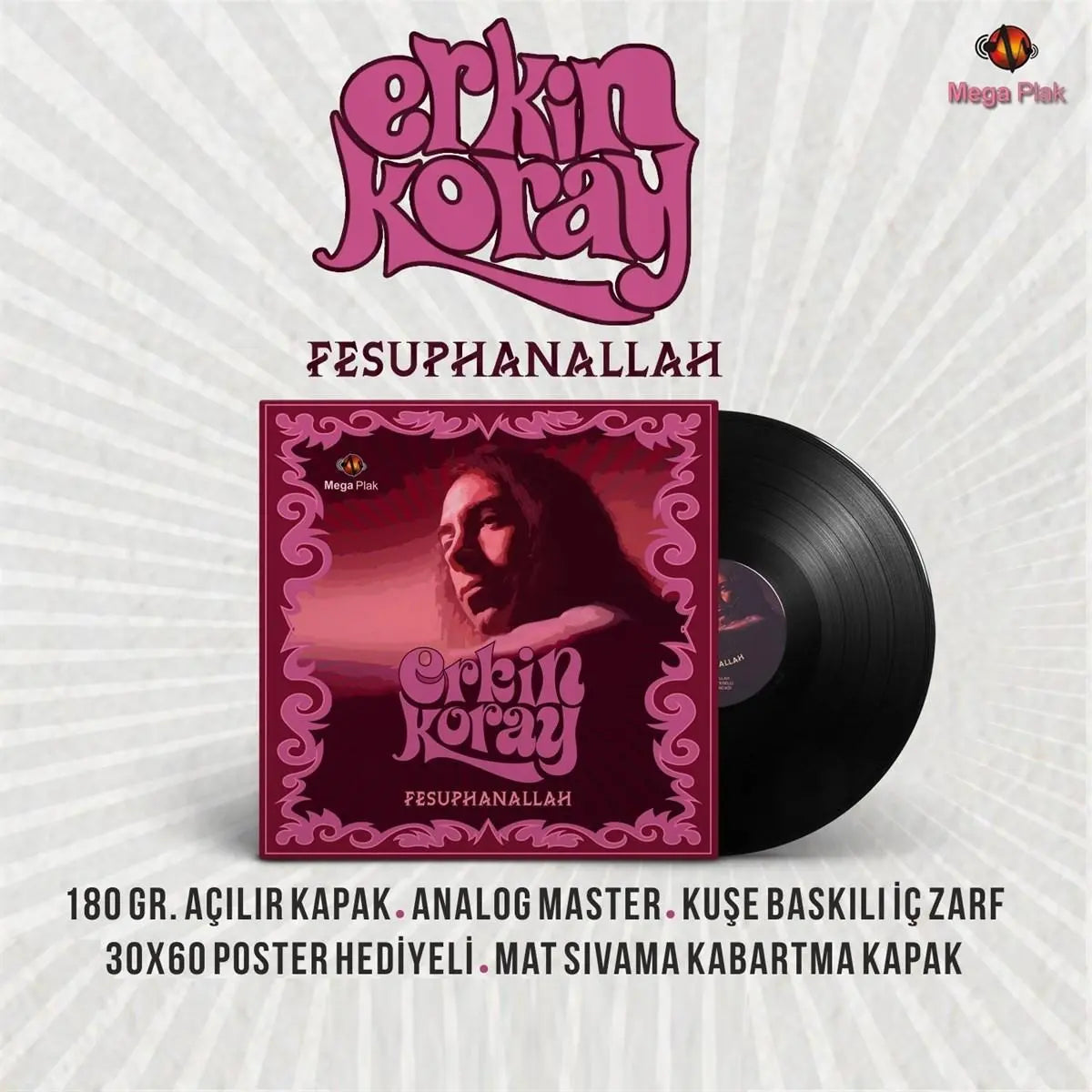 Erkin Koray Fesuphanallah vinyl LP with 180-gram analog master and printed inner sleeve