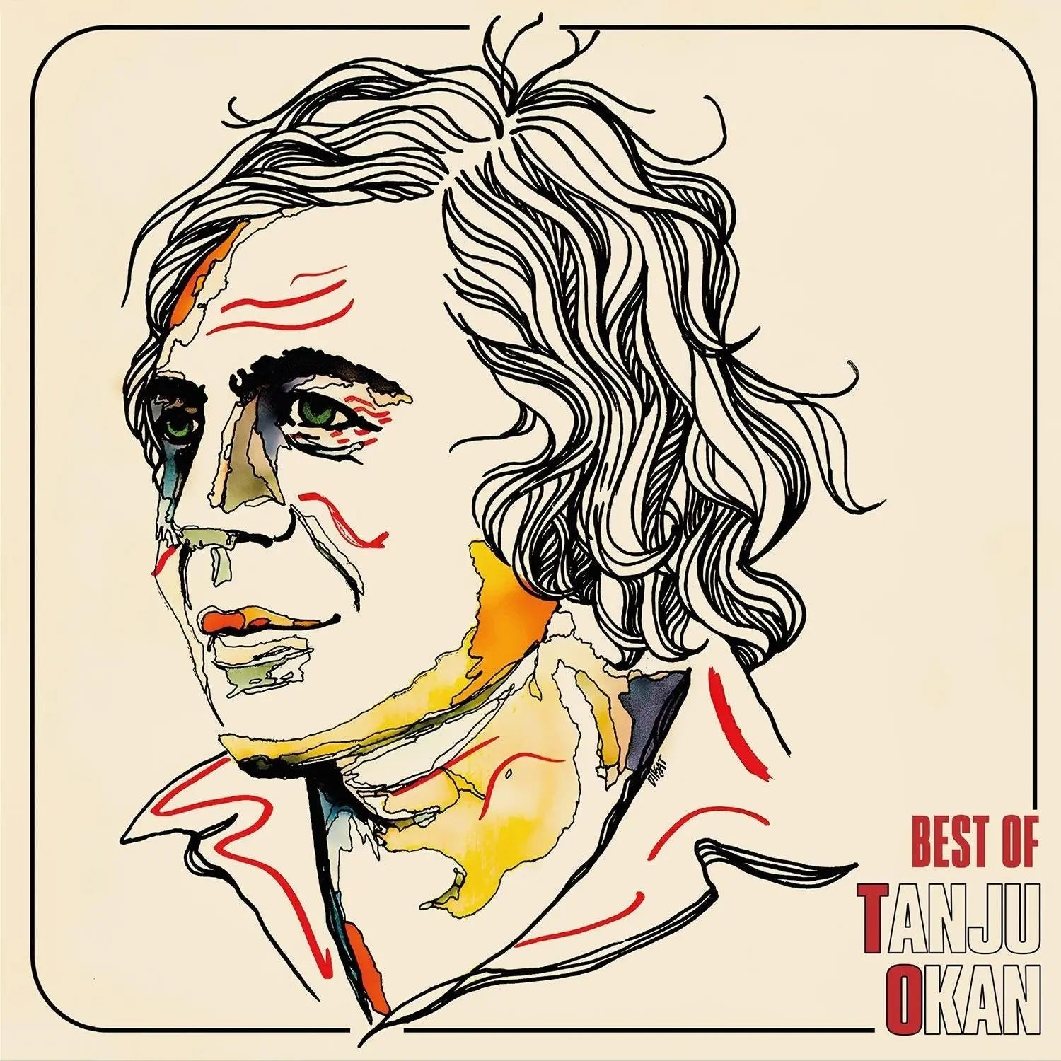 Illustrated album cover of Tanju Okan with "Best Of Tanju Okan" text for Best Of LP record