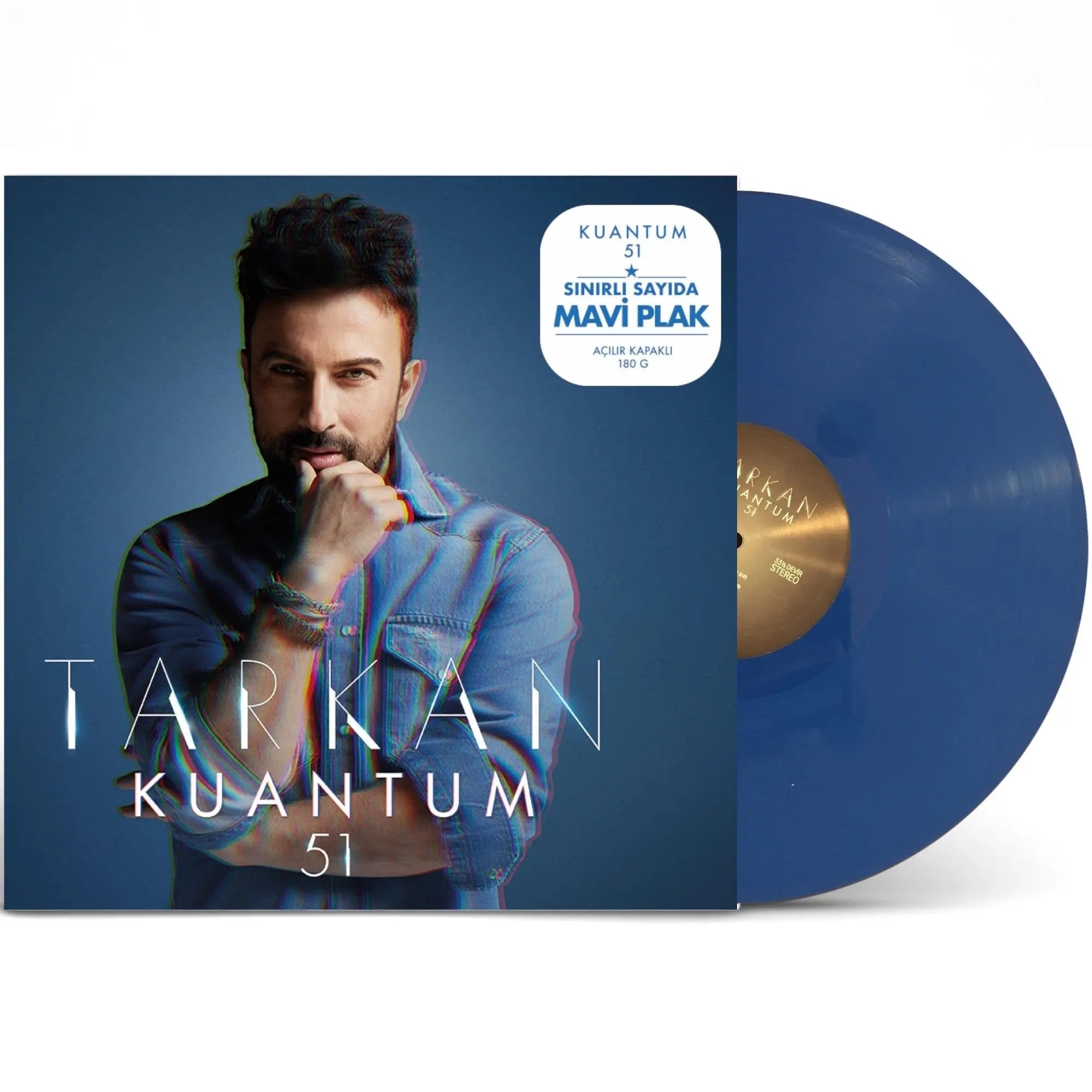 Tarkan Kuantum 51 limited edition blue vinyl LP with album cover featuring artist portrait and tracklist details